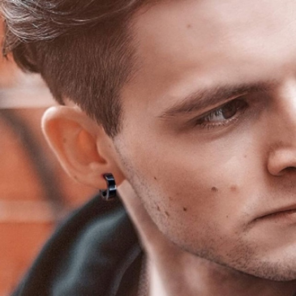 Black Huggie Hoop Earrings - Picture 2 of 4